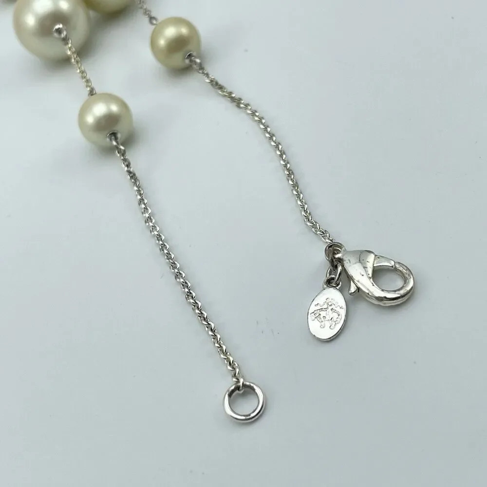 Stunning Vintage Glass Pearl Chain Necklace Silver Tone Statement Bridal Cute